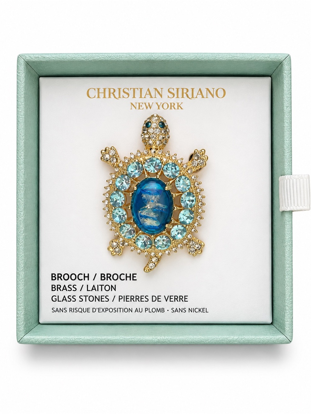 Christian Siriano Gold & Aqua Turtle Brooch